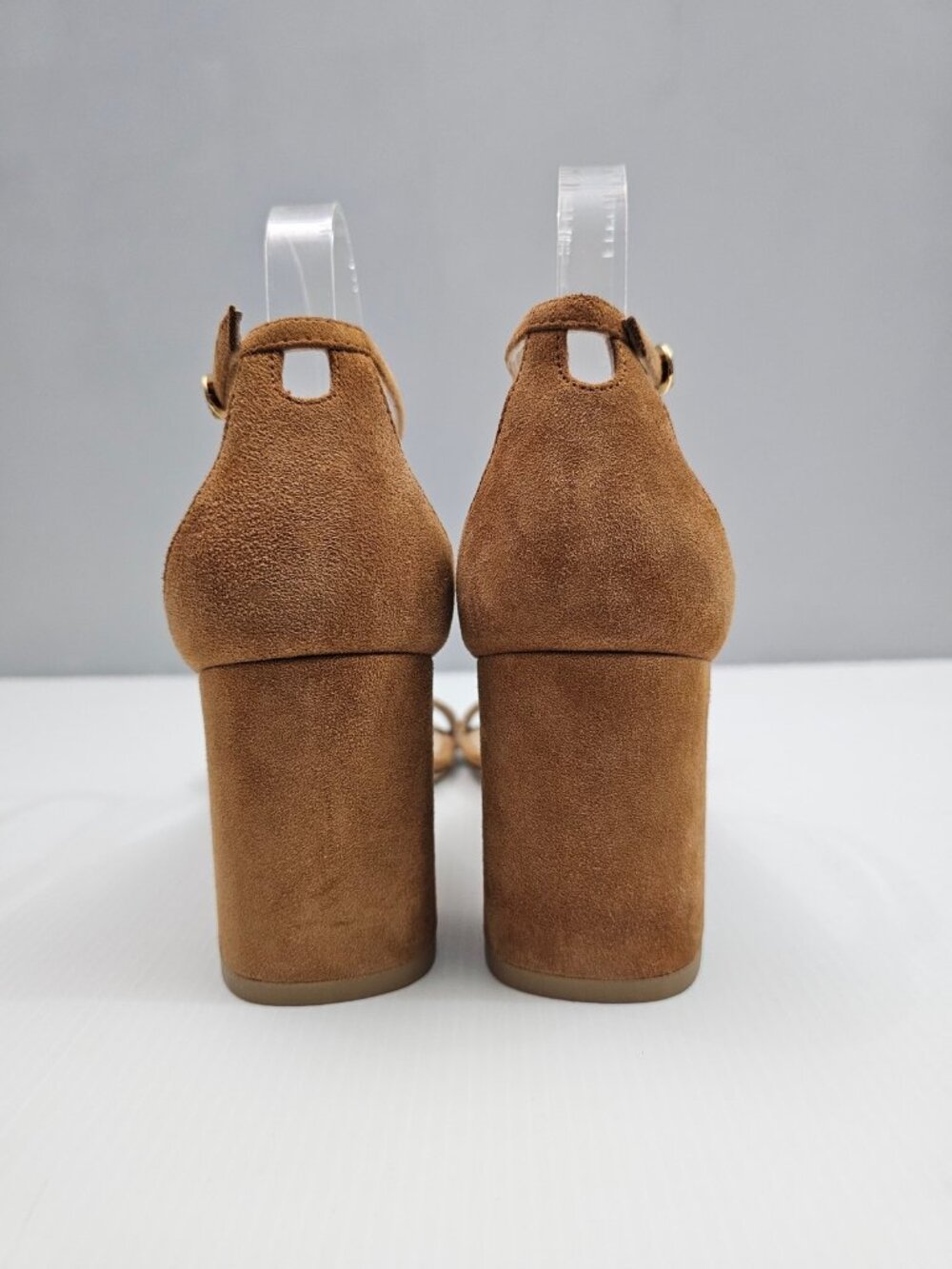Stuart Weitzman Nudist Block 75 Sandal Womens 9.5 Caramel Brown Suede Block Heel - Picture 11 of 14